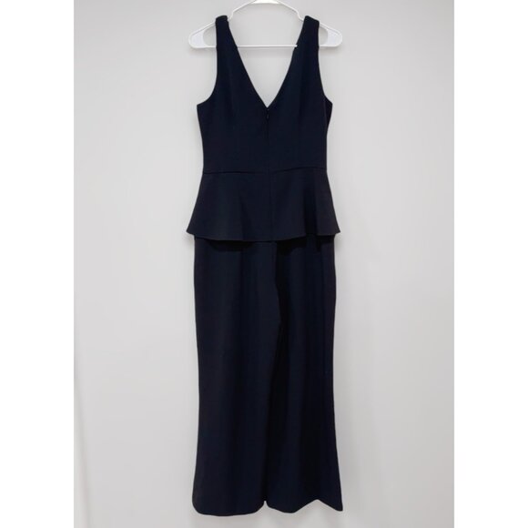 Eliza J Women's Black Sleeveless Ruffled Peplum Wide Leg Jumpsuit Size 10 - Picture 3 of 7